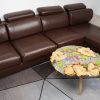 Unique wood and resin round table with Koi fish, captivating gravel base, and bright clear water, perfect for apartments