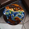 Very special Round Sofa Table with captivating Hương wood, characteristic Koi fish, mysterious deep blue sea resin, and Peach dragon-fish by TV Wood Resin