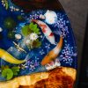 TV Wood Resin's special Round Table embodying Hương wood beauty, deep blue mystery, iconic Koi, and a captivating Peach dragon-fish