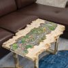 Handcrafted wood and light epoxy resin coffee table with signature Koi fish art, exposed knots