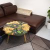 Unique wood and resin round table with Koi fish, captivating burl knots, and mysterious moss, perfect for apartments