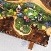 TV Wood Resin's signature Koi fish & chrysanthemum art on a Tamarind wood dining table for family kitchen