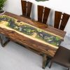 Handcrafted wood and dark epoxy resin meeting table with signature Koi fish art