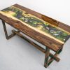 Handcrafted wood and dark epoxy resin meeting table with signature Koi fish art