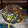Handcrafted round Koi fish coffee table made from wood and resin with vibrant Koi fish design