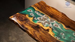 Handcrafted rock waterfall bar counter 2.8m made from wood and resin