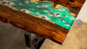 Handcrafted rock waterfall bar counter 2.8m made from wood and resin