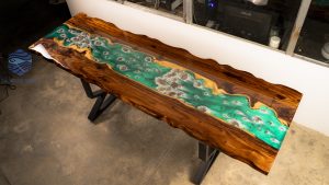 Handcrafted rock waterfall bar counter 2.8m made from wood and resin