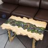 Special Sofa Table with extremely detailed Koi fish art and natural burl wood edge craftsmanship