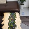 Unique Living Room Art Table by TV Wood Resin, embodying signature Koi fish and raw wood burl