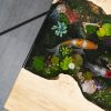 Iconic Handcrafted Wood Resin Coffee Table featuring detailed Koi art and natural burl edge