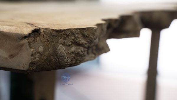 Special Sofa Table with extremely detailed Koi fish art and natural burl wood edge craftsmanship