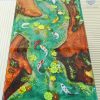 Handcrafted desk with rare Vietnamese Huong wood and signature bright green Koi fish art