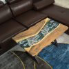 Apartment living room sofa table featuring a rock waterfall design by TV Wood Resin