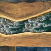 Apartment living room sofa table featuring a rock waterfall design by TV Wood Resin