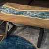 Apartment living room sofa table featuring a rock waterfall design by TV Wood Resin