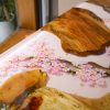 Special Japanese-style wood resin desk with hand-drawn cherry blossom petals and custom legs by TV Wood Resin