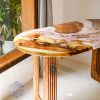 Special Japanese-style wood resin desk with hand-drawn cherry blossom petals and custom legs by TV Wood Resin