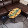 Handcrafted wood and resin oval coffee/side table featuring iconic Koi fish and yellow Tamarind wood