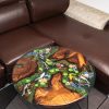 Handcrafted round coffee table for apartments, featuring iconic Koi fish, moss base, and rich red-brown Sưa wood