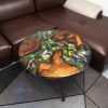 Handcrafted round coffee table for apartments, featuring iconic Koi fish, moss base, and rich red-brown Sưa wood
